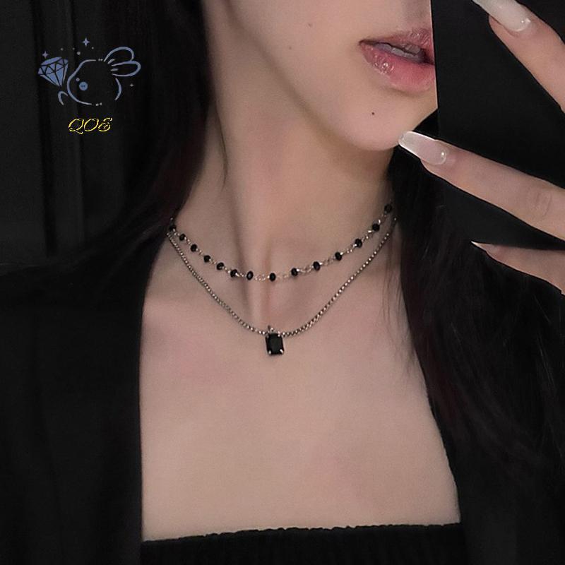 [QOE] ผู้หญิง Choker Nelace ลูกปัดสองชั้น Nelace สําหรับเพื่อนสีเงินเรขาคณิต Nelace เครื่องประดับคอ 