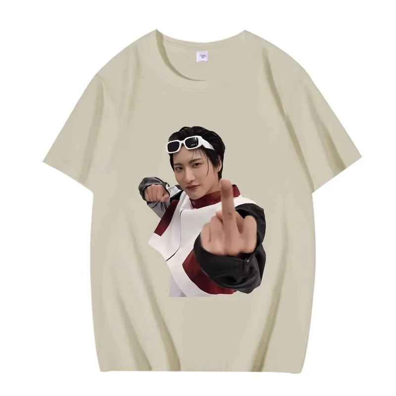 Seonghwa Flipping Off Meme Classic Ateez T Shirt Men's Women Fashion Street Cotton Funny Short Sleev
