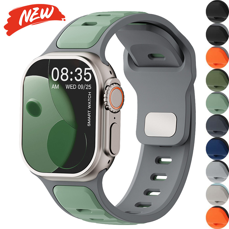 สายซิลิโคนสองสีเข้ากันได้สําหรับ Apple Watch Serise11/10 46 มม.Ultra3/2/1 49 มม. 9 8 7 6 SE 45 มม.44 มม.42 มม.