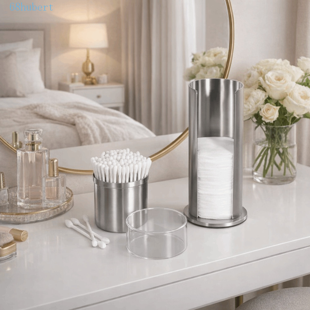 กล่องเก็บสําลี กล่องเก็บสําลี, กล่องเก็บสําลีทรงกลมสแตนเลส, ที่ใส่สําลีกันฝุ่นแบบถอดได้สองชั้นที่ใช้