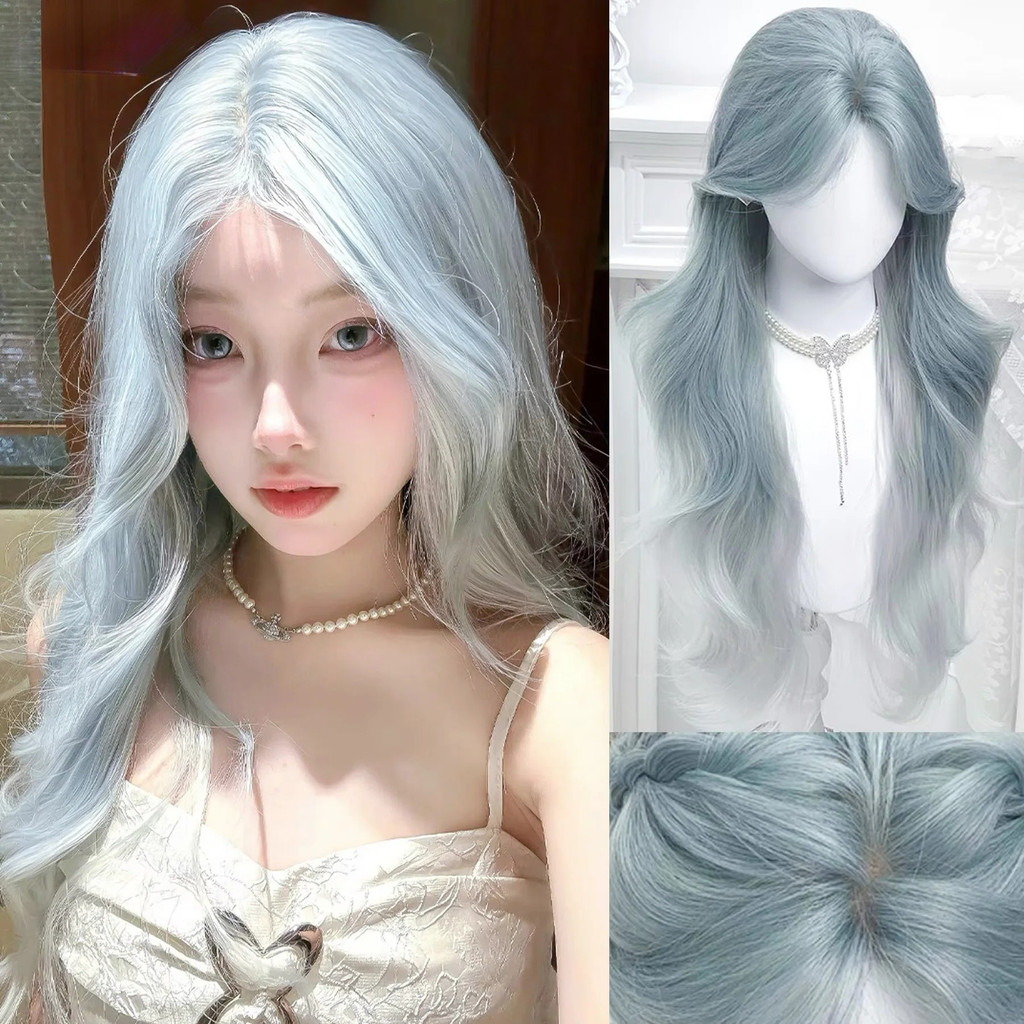 วิกผมสังเคราะห์ทรงวอยเวฟ ลายombre blue mint สำหรับคอสเพลย์และงานปาร์ตี้