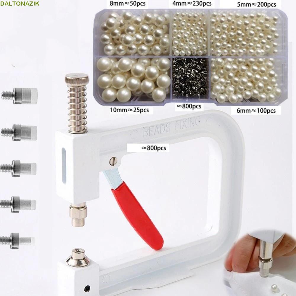 การตั้งค่าไข่มุก DALTONAZIK|ชุด 4-10 มม. ไข่มุกรอบลูกปัดมุกยึดหมุด|งานฝีมือ DIY Rivet Fixing Rivet Studs มือกด Pearl การตั้งค่าเครื่องมือตกแต่งเสื้อผ้า