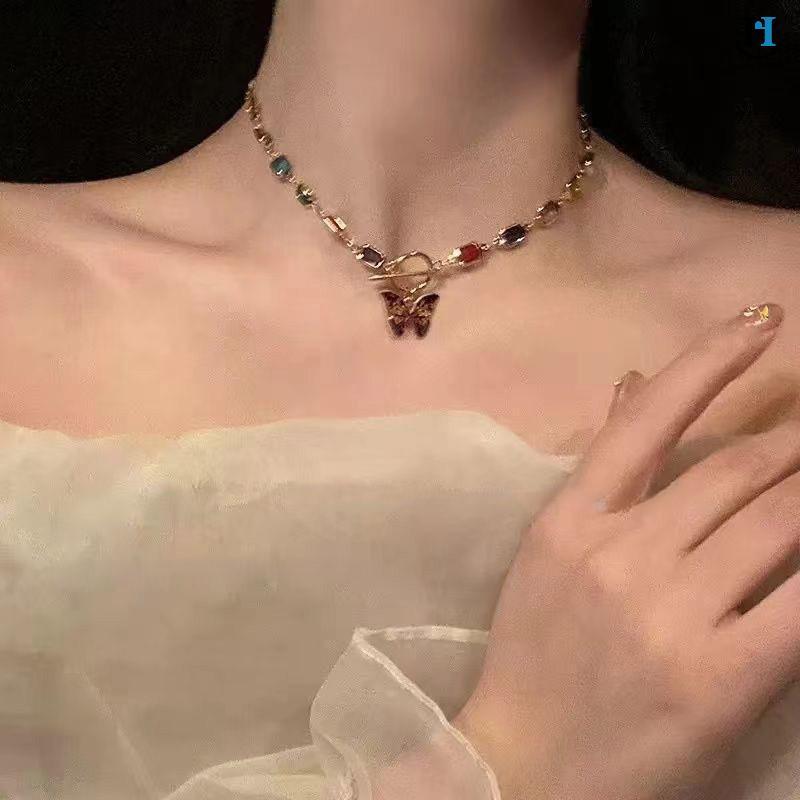 เครื่องประดับโบฮีเมีย retro สำหรับผู้หญิง กับชาร์มจี้-crystal rainbow chocker necklace