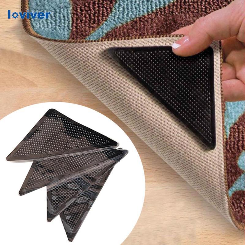 [Loviver] 4x สีดําพรมกันลื่นพรมพรม Grippers Anti Skid Corners Pad สําหรับห้องน้ํารถสามมุมสติกเกอร์เห