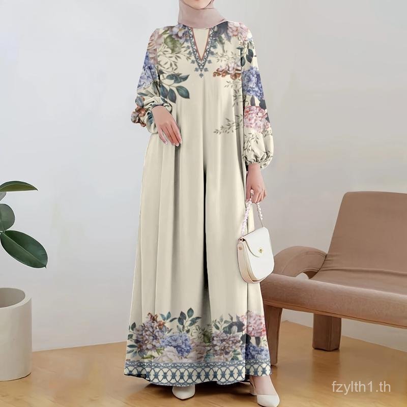 2026 ใหม่ Vintage Floral Patchwork Abaya – Loose Fit Flared Maxi Dress, Featuring พิมพ์ Neckline & Cuffs และชาติพันธุ์รูปแบบ Hem, เหมาะสําหรับสวมใส่ทุกวัน & Eid al-Fitr Celebrations