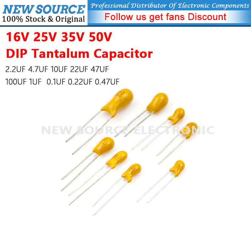 [1 ชิ้น] 16V 25V 35V 50V DIP Tantalum Capacitor 2.2UF 4.7UF 10UF 22UF 47UF 100UF 1UF 0.1UF 0.22UF 0.