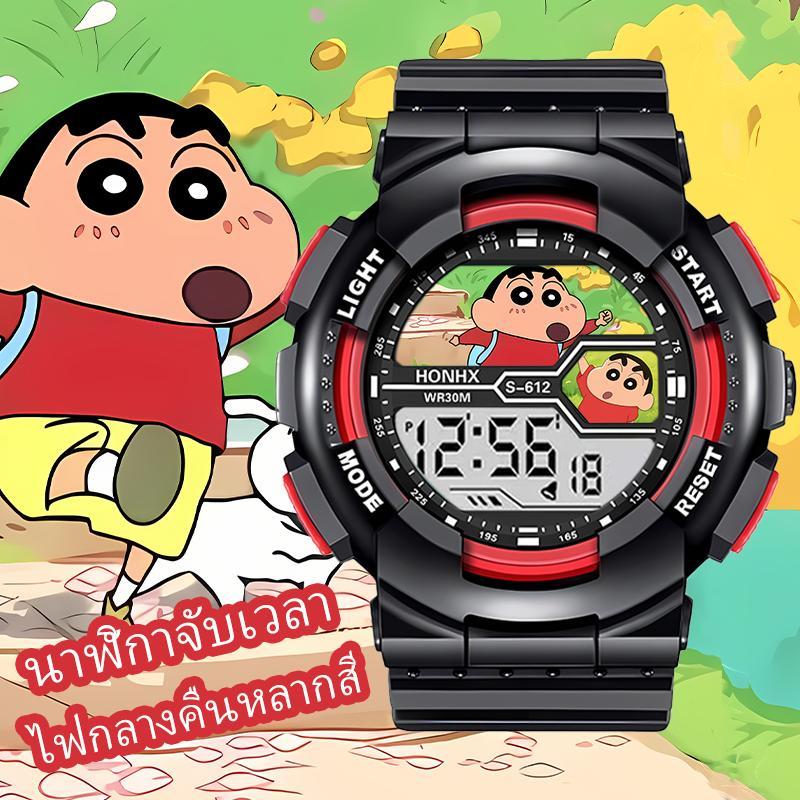 นาฬิกาดิจิตอลสำหรับเด็ก ธีมการ์ตูนชินจัง สายปรับได้ พร้อมไฟเรืองแสงเพื่อมองเวลาตอนกลางคืน