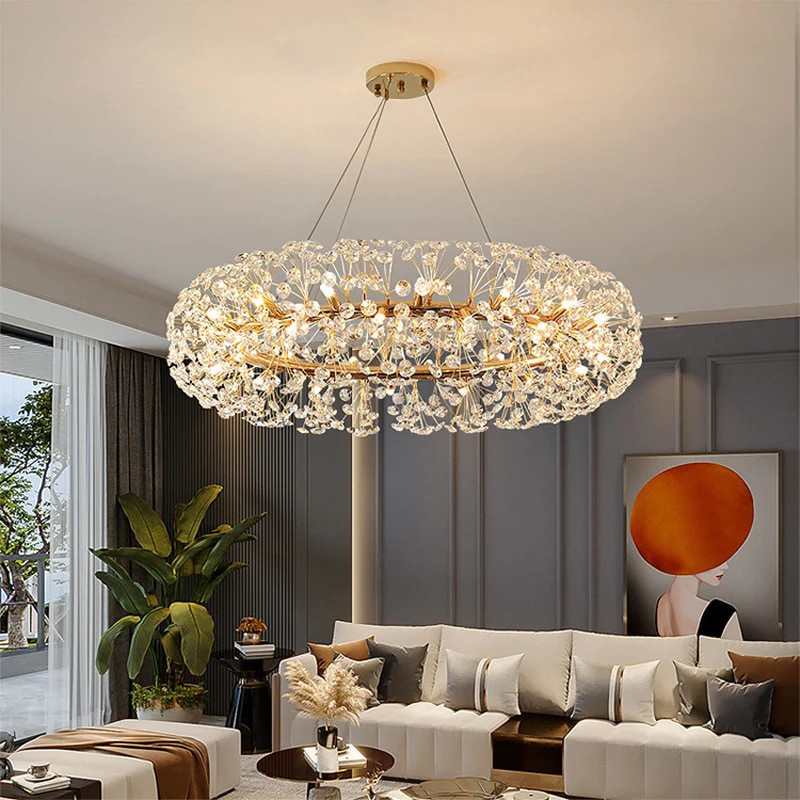 Dandelion crystal chandelier for living and dining room, light luxury island table, bedroom, walk-in