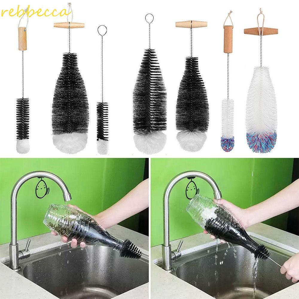 REBBCCA Soda Stream แปรงขวด, Beechwood Handle เครื่องดื่ม Wineglass ขวดถ้วยแก้ว Jars ทําความสะอาด, เ