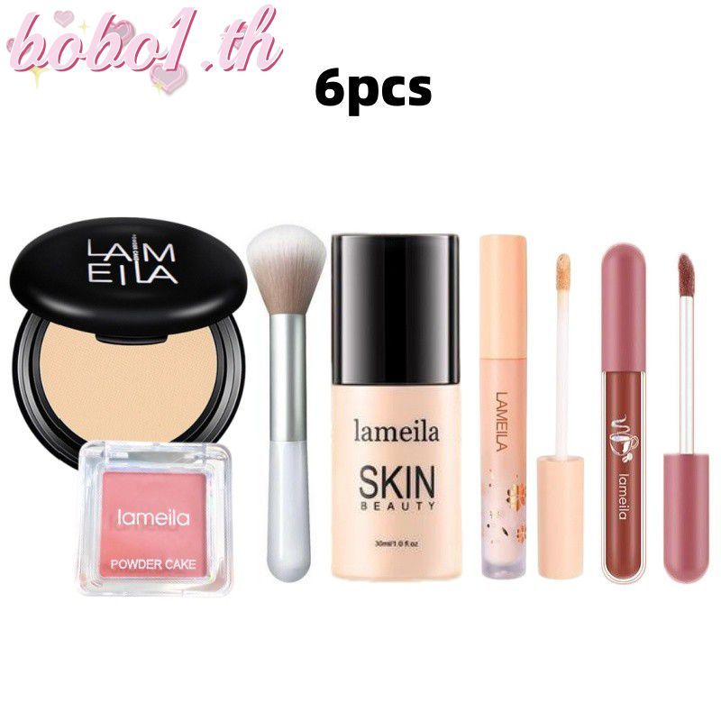 6PCS LAMEILA Novice Cosmetics Set Powder Blusher+Matte Powder+คอนซีลเลอร์+ลิปสติก