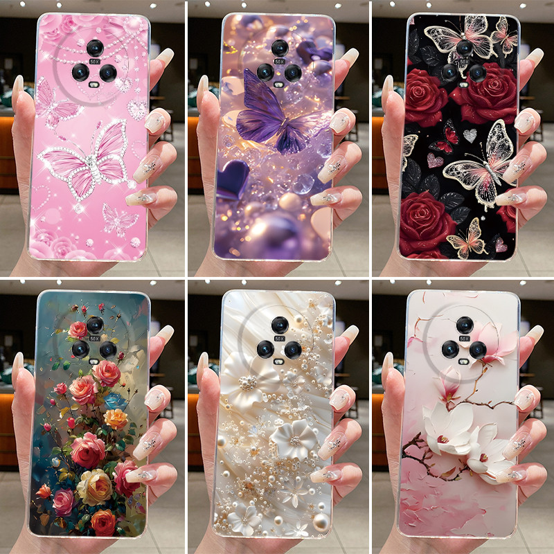 กรณีสําหรับ Honor Magic 5 Pro เคสโทรศัพท์หรูหราแฟชั่นผีเสื้อดอกไม้ซิลิโคนใส TPU Soft Jelly ปลอกสําหรับ Honor Magic5 Pro ฝาครอบ