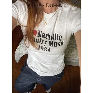 MOSESQUEEN มอสเนสควีน เสื้อพิมพ์ลายตัวอักษร สีดำสีขาว น้ำหนักเบาทรงทรง ใส่สบายสำหรับชุดลำลอง #63552
