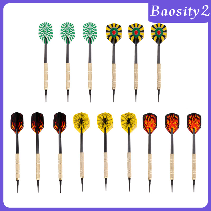 [Baosity2] Set 15 Professional Durable Soft Tip Darts Brass Barrels Flights Darts 14g