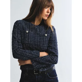 [Pomelo] เสื้อแจ็คเก็ตผ้าทวีต / No Collar Tweed Jacket