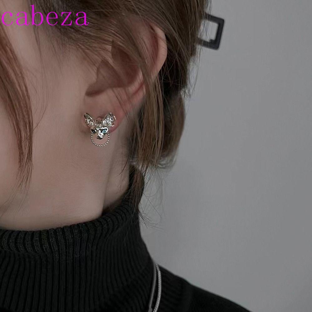 CABEZA ต่างหูสำหรับผู้หญิงสไตล์ Goth และเกาหลี ออกแบบเฉพาะ Sphinx Cat จากโลหะ