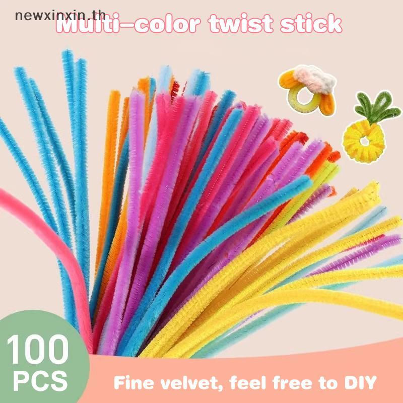 ^N^ 100pcs Fuzzy Wire Chenille Stems DIY แถบ Twist Bar Anvil Wire Craft หัตถกรรมวัสดุ Plush Tube Cre