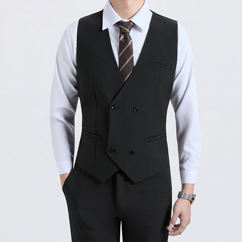 Barge Collar Suit Double-Breasted Vest Suit ชายสไตล์อังกฤษ Groomsmen Premium Wedding Suit แคบ-เอว La