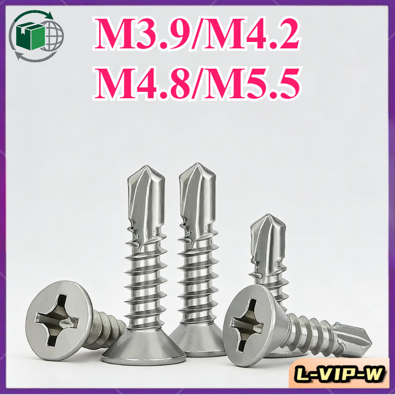 น็อต สกรู หัวเตเปอร์ แฉกFปลายสว่าน Flat Head Phillip Self Drilling Screw สแตนเลส 304/ M3.9/M4.2/M4.8