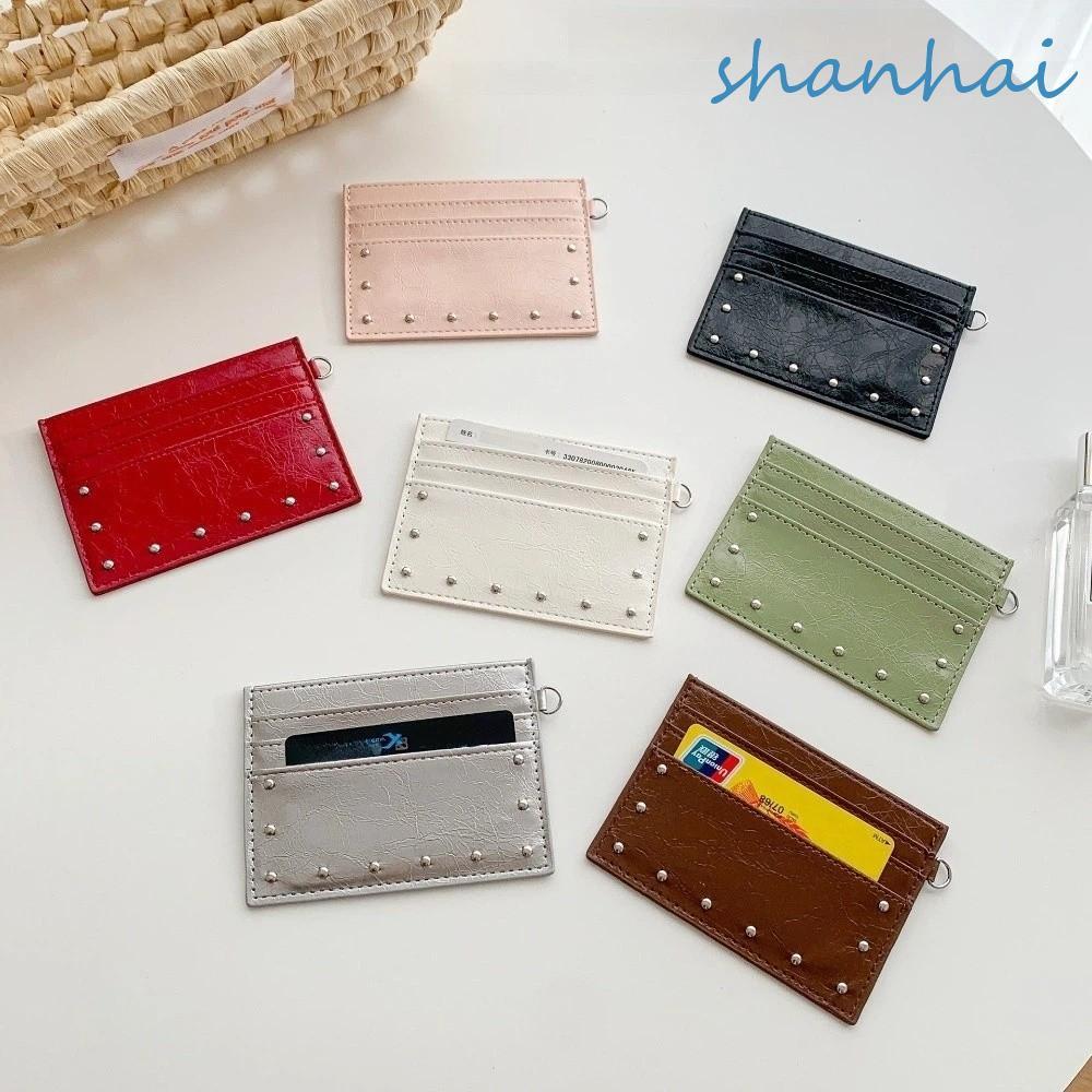 SHANHAI กระเป๋าใส่บัตรหนังแตก ทรงเล็กกระทัดรัด สีเรียบทึบ กะทัดรัดสำหรับใส่เหรียญและการจัดเก็บของสำคัญ