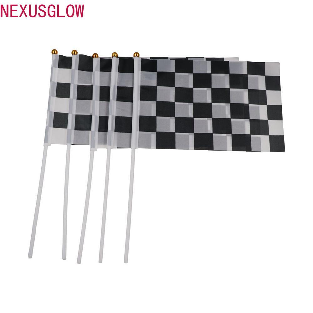 NEXUSGLOW Racing โพลีเอสเตอร์ธงสีดําและสีขาวสแควร์ 10 ชิ้น/แพ็ค Cheer Race Flag Car Racing Sport Eve