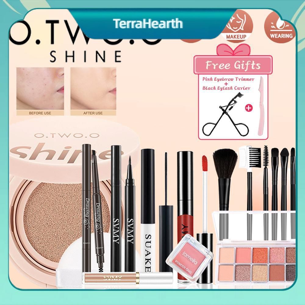 【จัดส่งภายใน 2-3 วัน】 O.TWO.o Air Cushion BB Cream + ชุดแปรงแต่งหน้า + ลิปกลอส + แป้งฝุ่น + ดินสอเขี