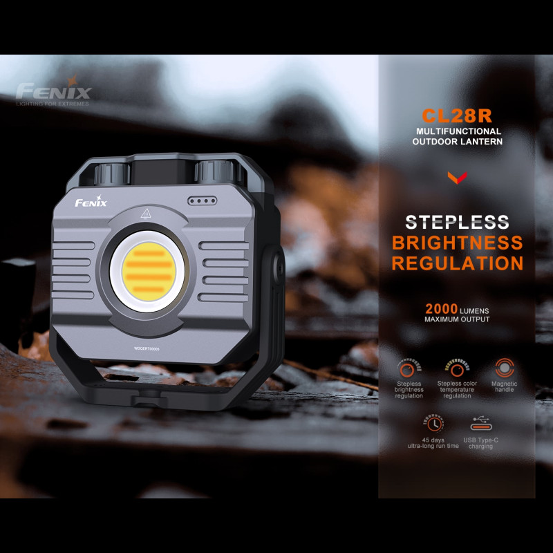 Fenix Cl28r โคมไฟกลางแจ้งมัลติฟังก์ชั่น 2000 Lumens USB Type-c ไฟฉายแบบชาร์จไฟได้