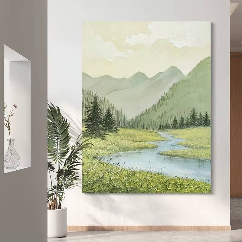Minimalist Nature Landscape ผ้าใบ Wall Art - Mountain น้ําตก Dandelion พิมพ์สําหรับห้องนั่งเล่นตกแต่งห้องนอน