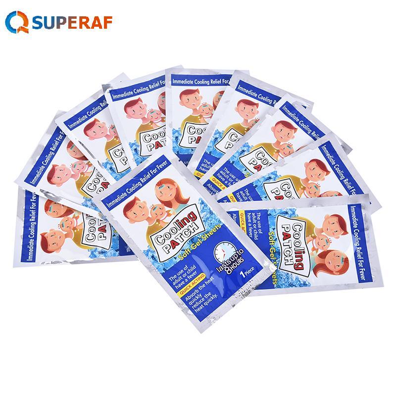 SUPERAF 10 ชิ้น/ถุง Pain Relief Baby Fever Patch นํา Fever Down Cooling Gel สําหรับอาการปวดหัวร้อน