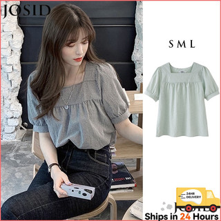 Japanese Blouse Style Shirt Summer Short Sleeve Women Top Square-Neck Sweet Fresh Versatile