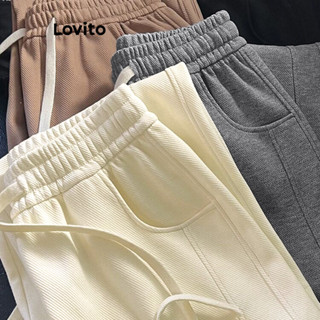 Lovito กางเกงลำลองผู้หญิง กางเกงเชือกผูกสีพื้น LNL54136