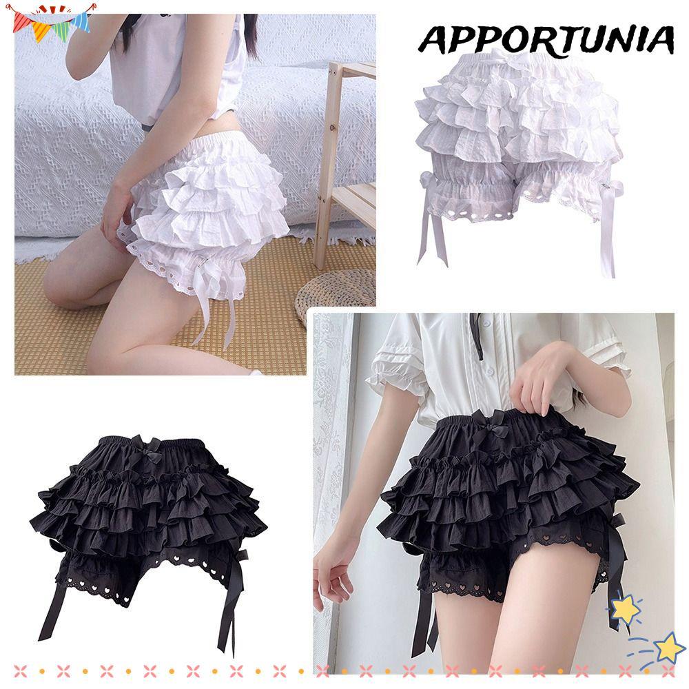 APPORTUNIA Safety Short Pants, จีบ JK Bloomers, แฟชั่นน่ารัก Elastic Breathable Lolita กางเกงผู้หญิง