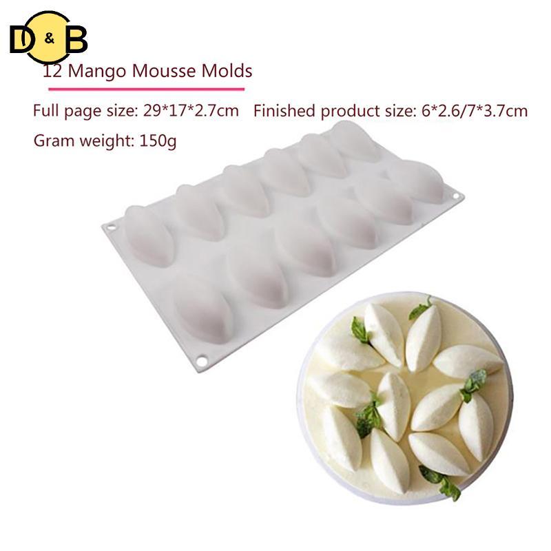 [DB] 12 Cavity Silicone Cake Fondant Mold Form Quynelle Shaped Mould Mousse Cake Tool TH