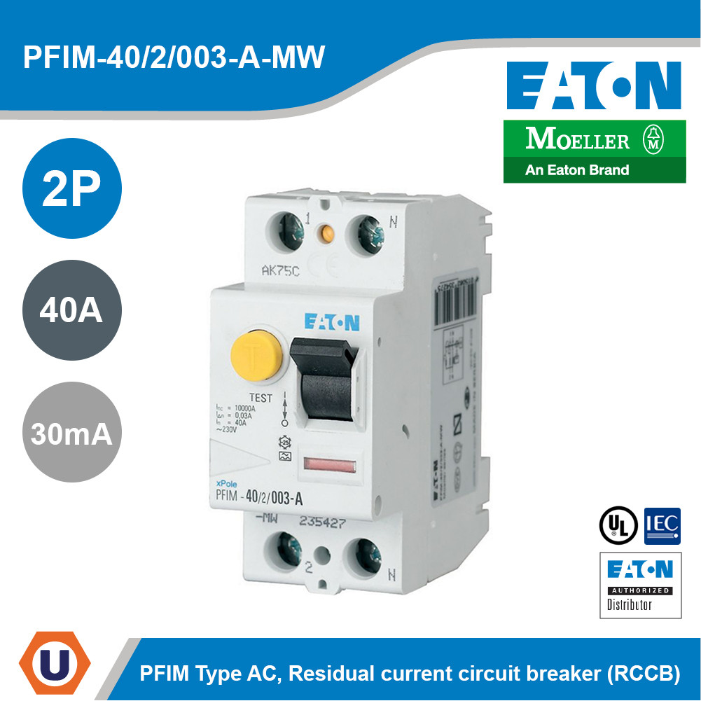 EATON Moeller Series Residual Current Circuit Breaker (RCCB) 40A 2P 30mA Type A | PFIM-40/2/003-A-MW
