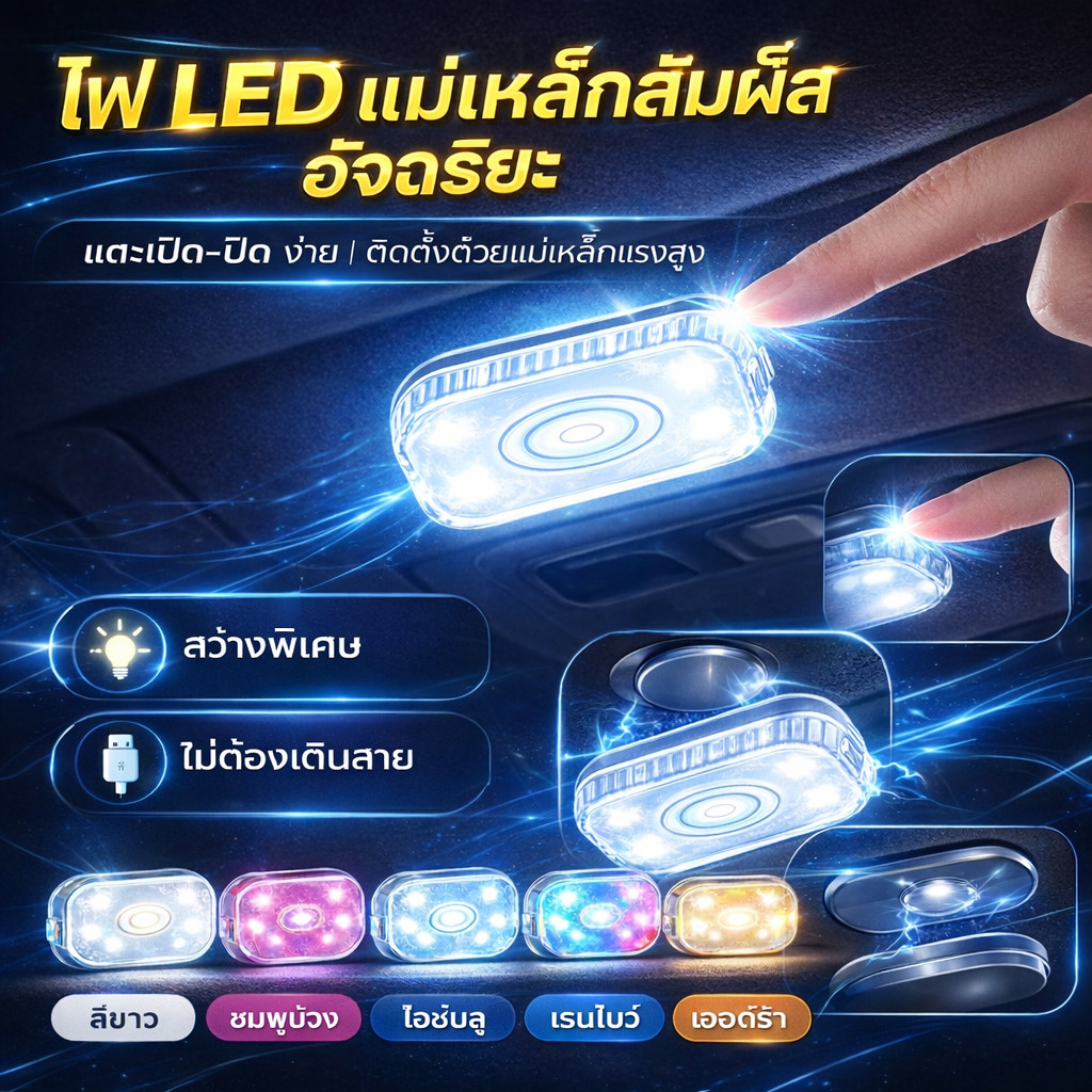 ไฟ LED รถยนต์ แบบไร้สาย ติดเพดานรถยนต์ ไฟส่องเท้า ชาร์จ USB ความสว่างสูง ไฟ LED ชาร์จไฟได้ ไฟกลางคืน สําหรับต