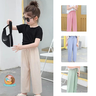 กางเกงขายาวเด็กหญิง ฤดูใบไม้ผลิ-ฤดูร้อน ผ้าเย็น บางเบา ขากว้…