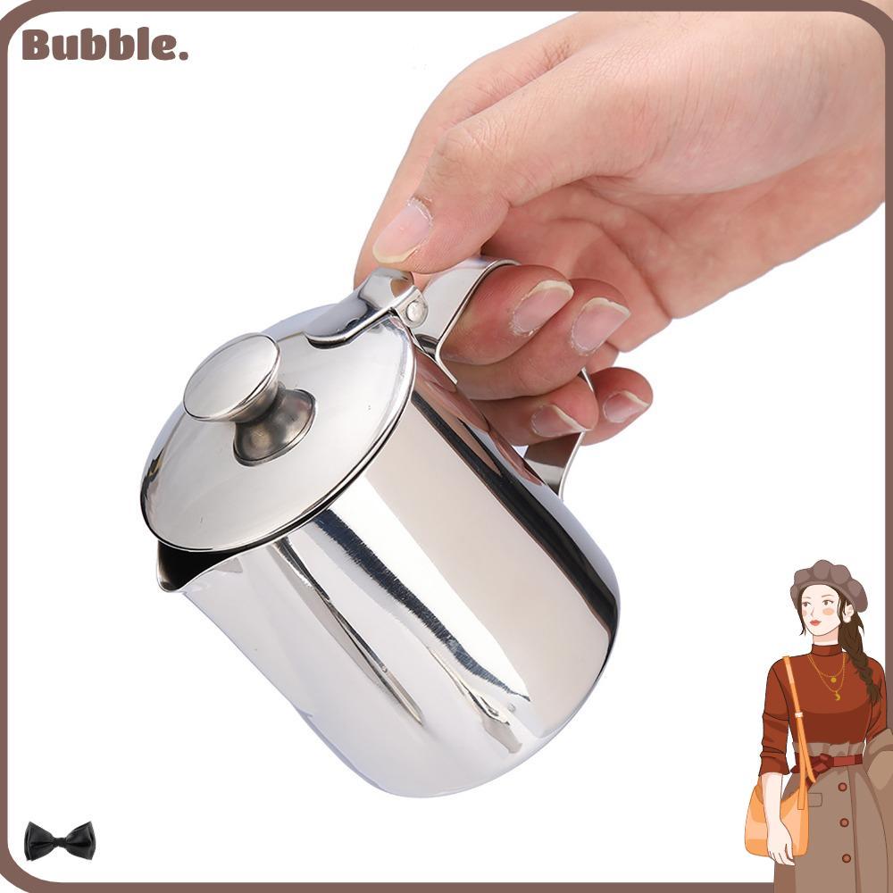 BUBBLE Milk Frothing Pitcher, พร้อมฝาปิดเงินกาแฟ Frothing Pitcher, Latte Coffee Art สแตนเลสออกแบบ La