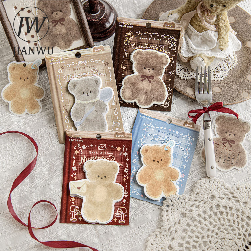 JIANWU The Bears Time Book Series Kawaii หมีภูมิทัศน์วัสดุ Collage Memo Pad Creative DIY Junk Journa