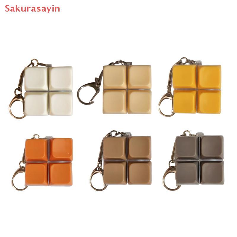 {Sakurasayin} 4Key LED Light Finger Button Anti-stress Toy Keychain Bag Pendant Mechanical Keyboard 