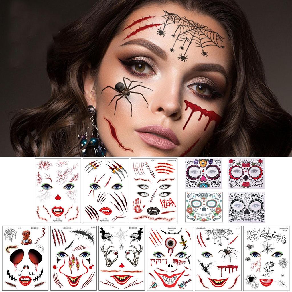 Day Of The Dead Face Tattoos, Skull ชั่วคราว Face Tattoos สติกเกอร์สําหรับอีสเตอร์กันน้ํา Party J8d4