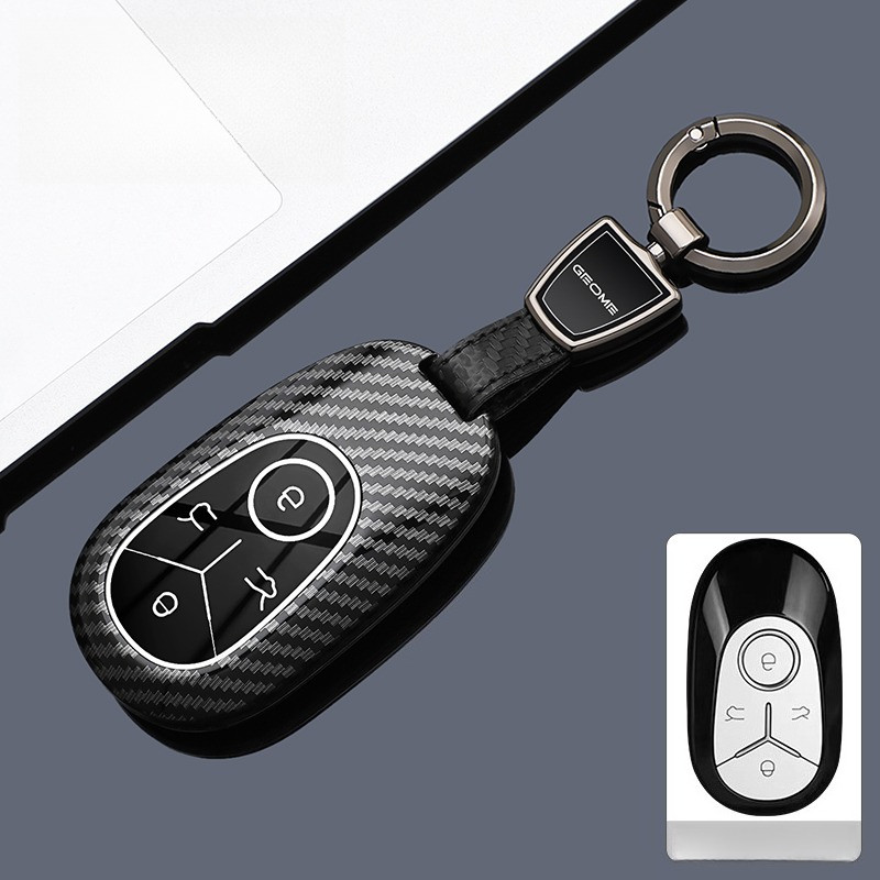 สําหรับ Geely EX2/EX2 Pro/Geome EX5 EV ABS + ซิลิโคนกุญแจรถฝาครอบคาร์บอนไฟเบอร์รูปแบบ Keyless Remote