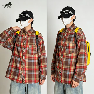 DAW เสื้อเชิ้ตลายตาราง มีกระเป๋า กระดุมแถวเดียว เสื้อเชิ้ตแขนยาว มีหลายสีให้เลือก ไม่เป็นขุยง่าย ไม่ยับง่าย unisex