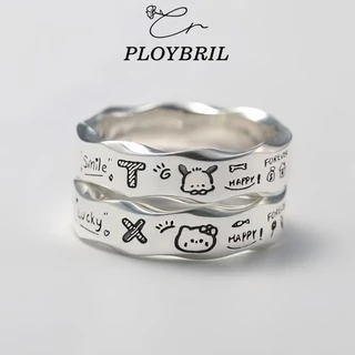 PLOYBRIL แหวนนิ้วชี้ ลายการ์ตูนคิตตี้ แมว พีช่า สุนัข กราฟฟิติน่ารัก สไตล์มินิมอล สําหรับคู่รัก J016
