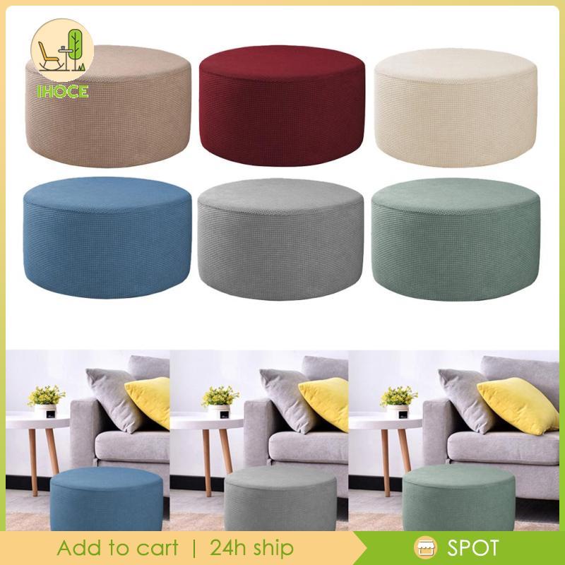 [Ihoce] Ottoman Slipcovers Round Footrest สตูลวางเท้าครอบคลุม Stretch Storage Ottoman Covers, High S