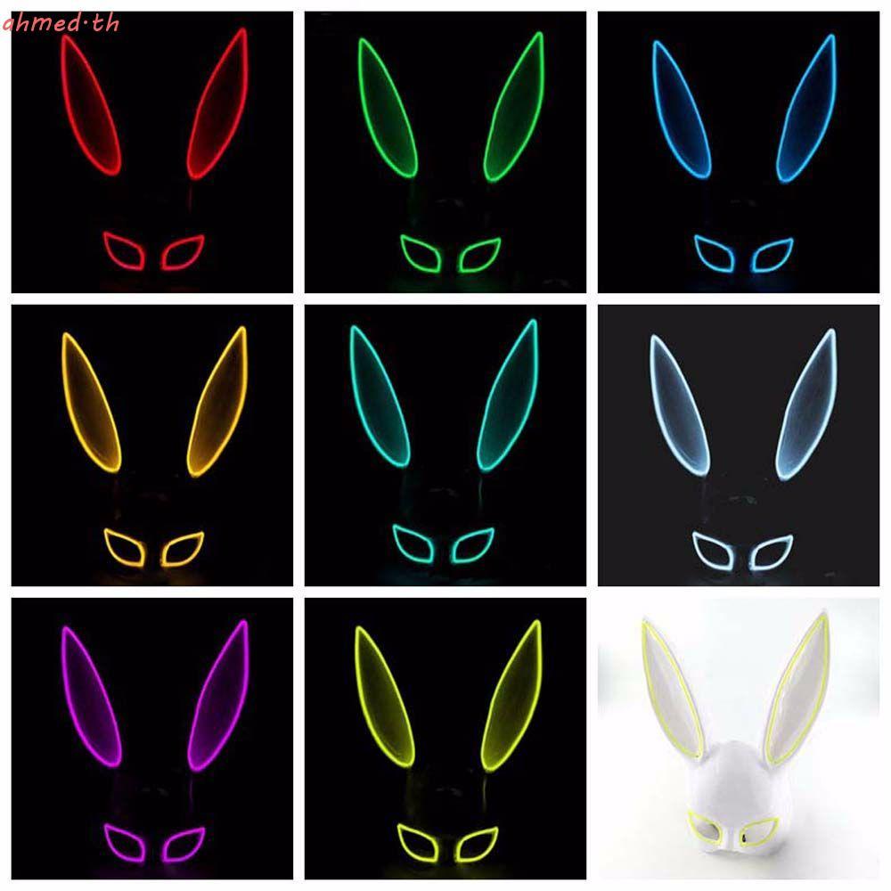 AHMED Party Mask Props Masquerade Party Kitsune Bunny Mask หน้ากากฮาโลวีนไฟ LED หน้ากากกระต่าย LED L