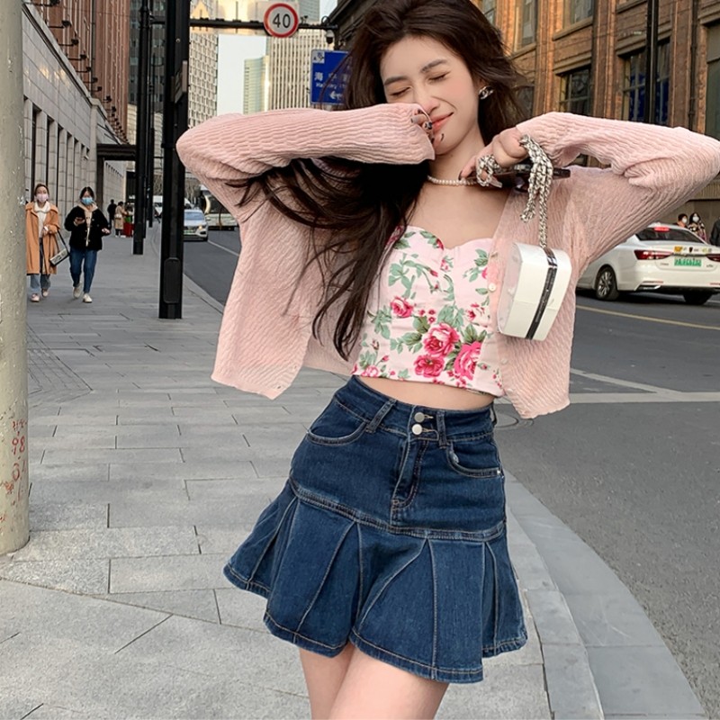 Bived S-6XL ของผู้หญิง เดนิม กระโปรงสั้น เอ-ไลน์ เอวสูง หลวม ยีนส์ กระโปรงพลีท