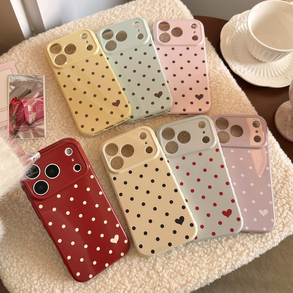 เคสโทรศัพท์ป้องกันลายจุดหัวใจรักสีสันสดใสเรียบง่ายเหมาะสําหรับTPUสําหรับiPhone 11 12 13 14 15 16 17 Pro Max