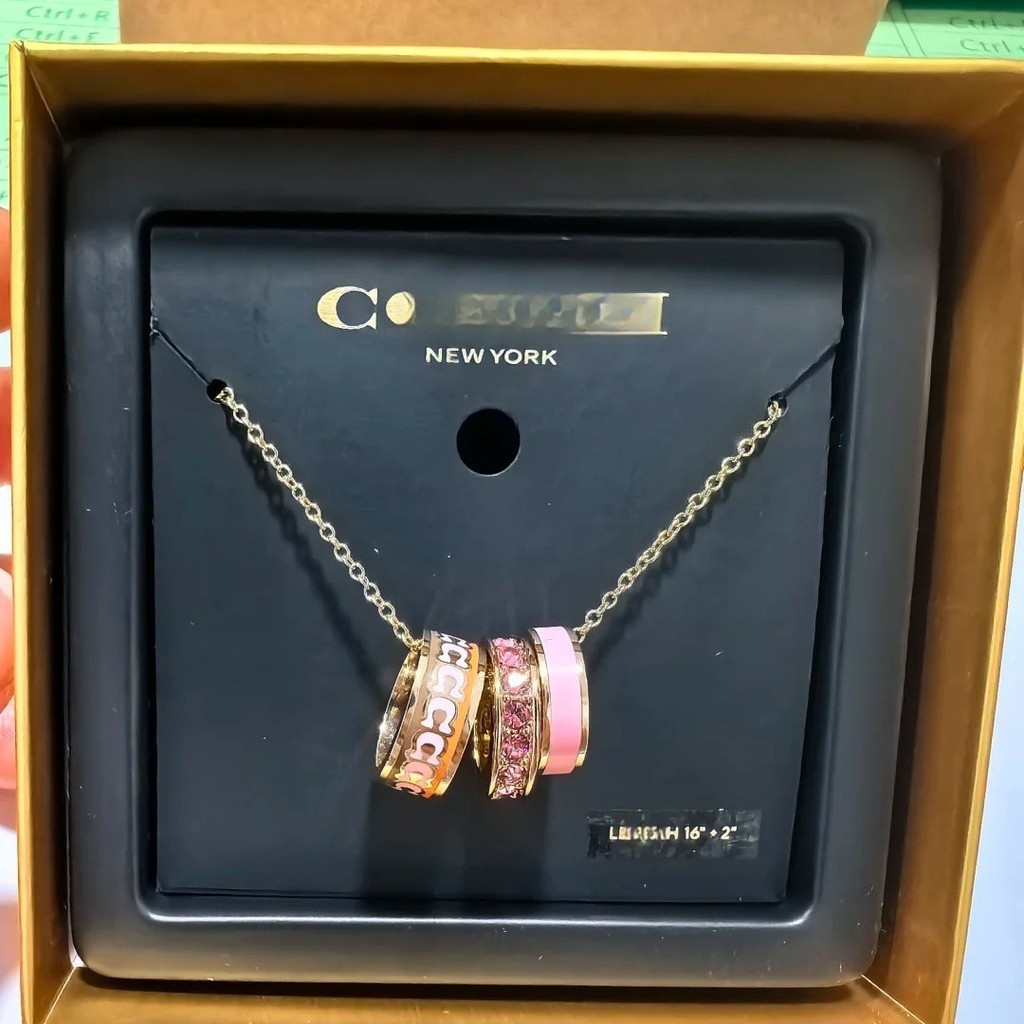 Coa coa คลาสสิกสามแหวนสร้อยคอหญิงแฟชั่นคลาสสิกสีดําสีขาวเคลือบตัวอักษร c โลโก้ Clavicle Chain Live y