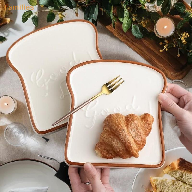 Families> Creative Bread Shaped Ceramic Breakfast Plate Toast Plate Salad Fruit Sna Tray Household T