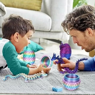 Creative Movable Articulated Dragon ของเล่น 3D การพิมพ์ไข่มังกรเดสก์ท็อปตกแต่งของขวัญ Supply