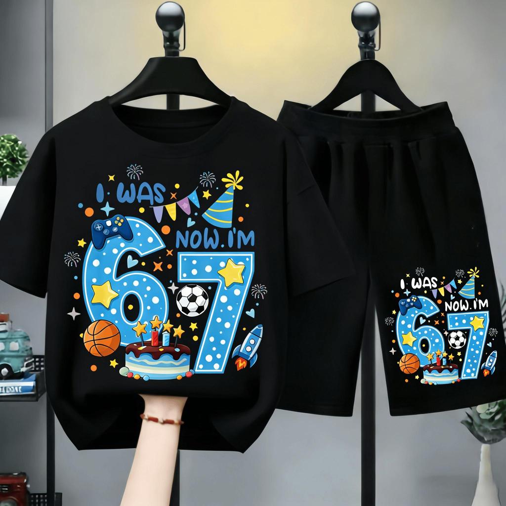 【Sunny】เซ็ตชุดเด็ก เสื้อ+กางเกง ชุดเด็ก 2 ชิ้น สไตล์วันเกิด 67 กีฬาและเกม | เสื้อยืด + กางเกงขาสั้น | สไตล์